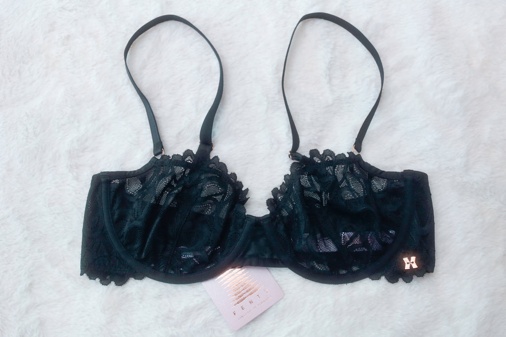 Savage X Fenty 34D Sheer Unlined Lace Balconette Bra Black NEW