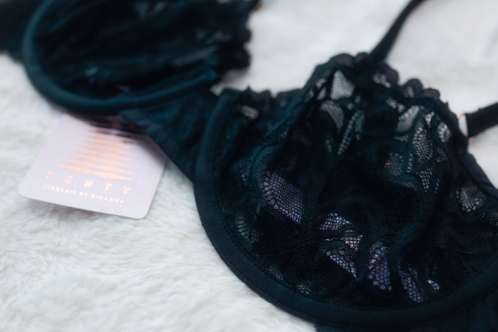 Savage X Fenty 34D Sheer Unlined Lace Balconette Bra Black NEW