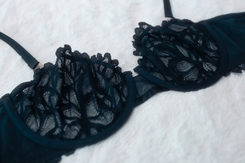 Savage X Fenty 34D Sheer Unlined Lace Balconette Bra Black NEW