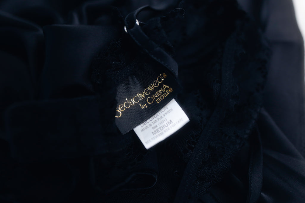 SeductiveWear by Cinema Etoile Halter Chemise Babydoll Lingerie Medium Black Satin and Lace