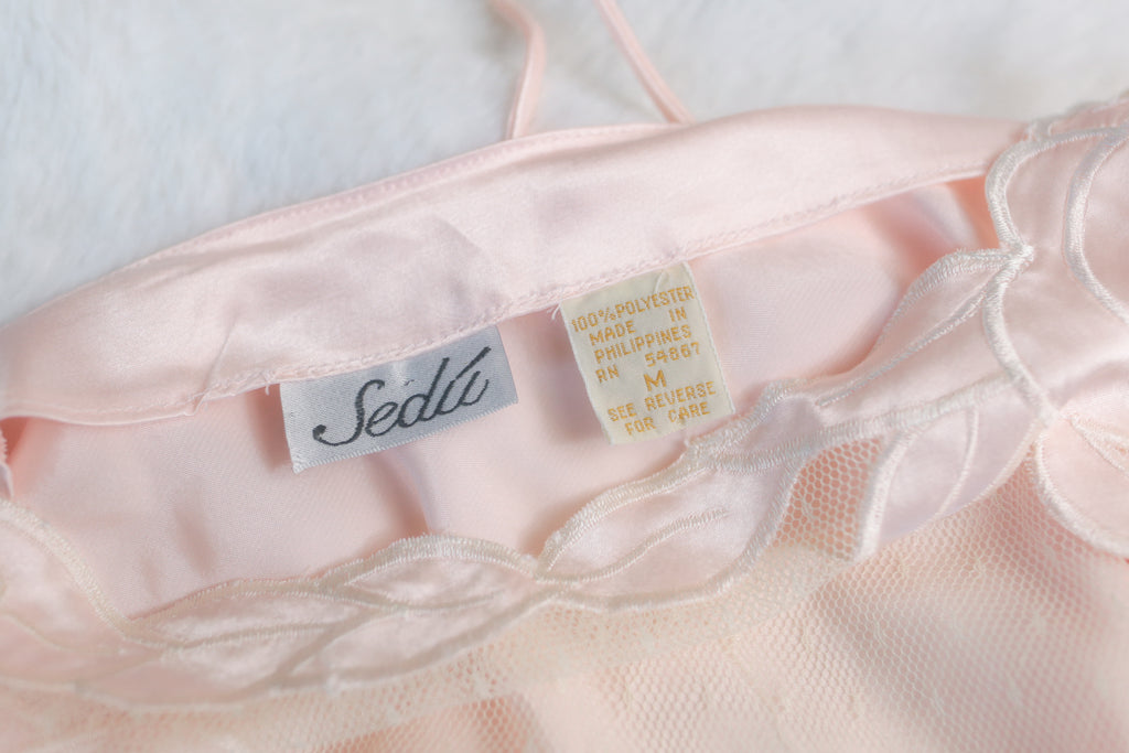 Sedu Vintage Sheer Mesh Satin Chemise Lingerie Pink Medium
