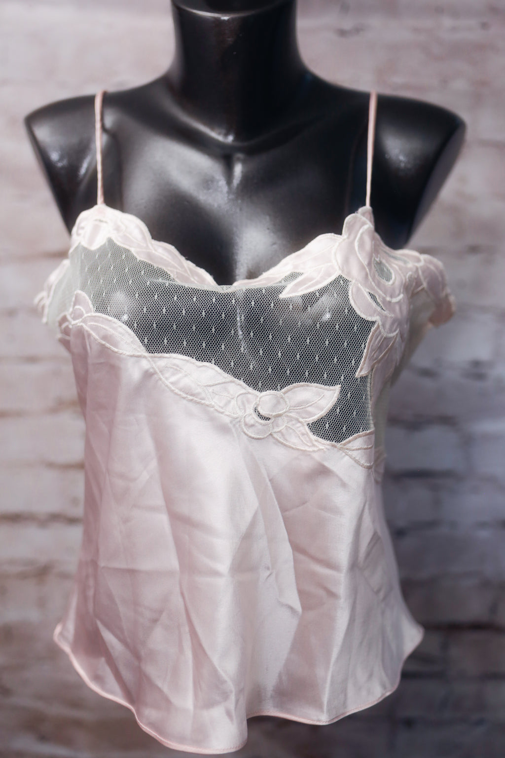 Sedu Vintage Sheer Mesh Satin Chemise Lingerie Pink Medium