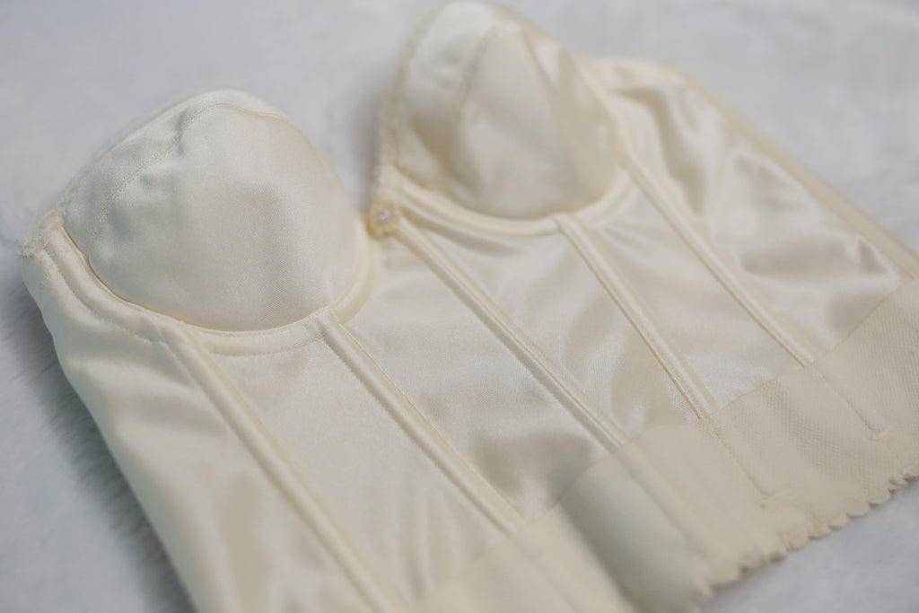 Dominique 32A Bustier Corset Low Back Boned Bra Ivory
