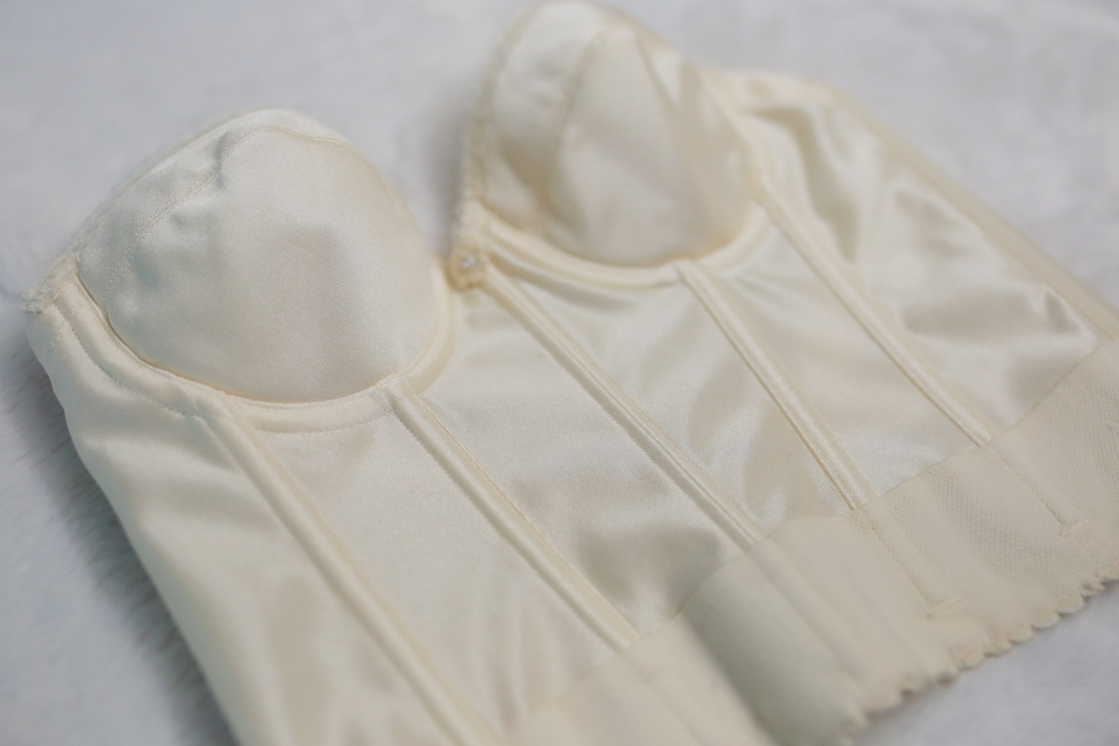 Dominique 32A Bustier Corset Low Back Boned Bra Ivory