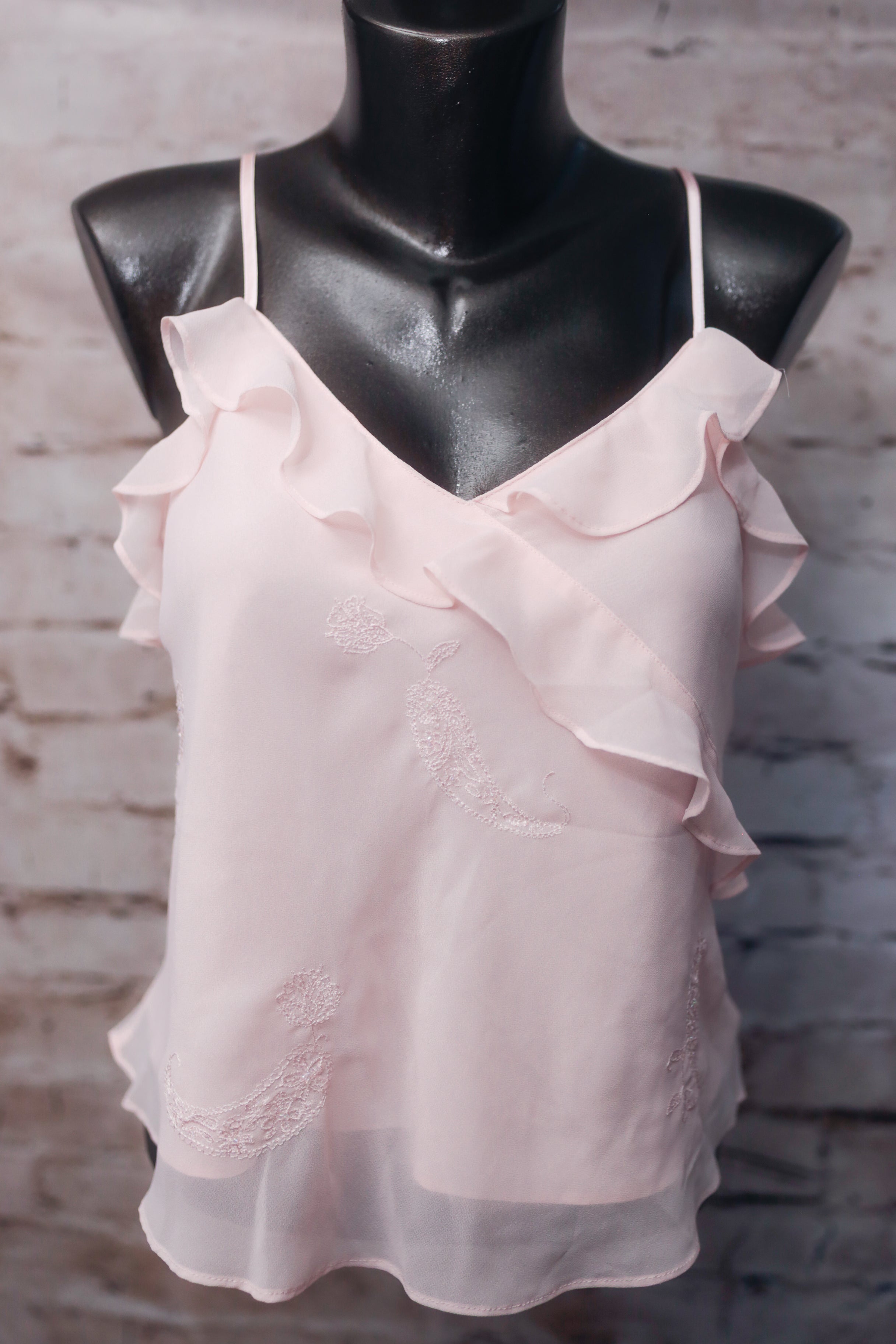 Valerie Stevens Y2K Ruffled Cami Chemise Lingerie Pink Small