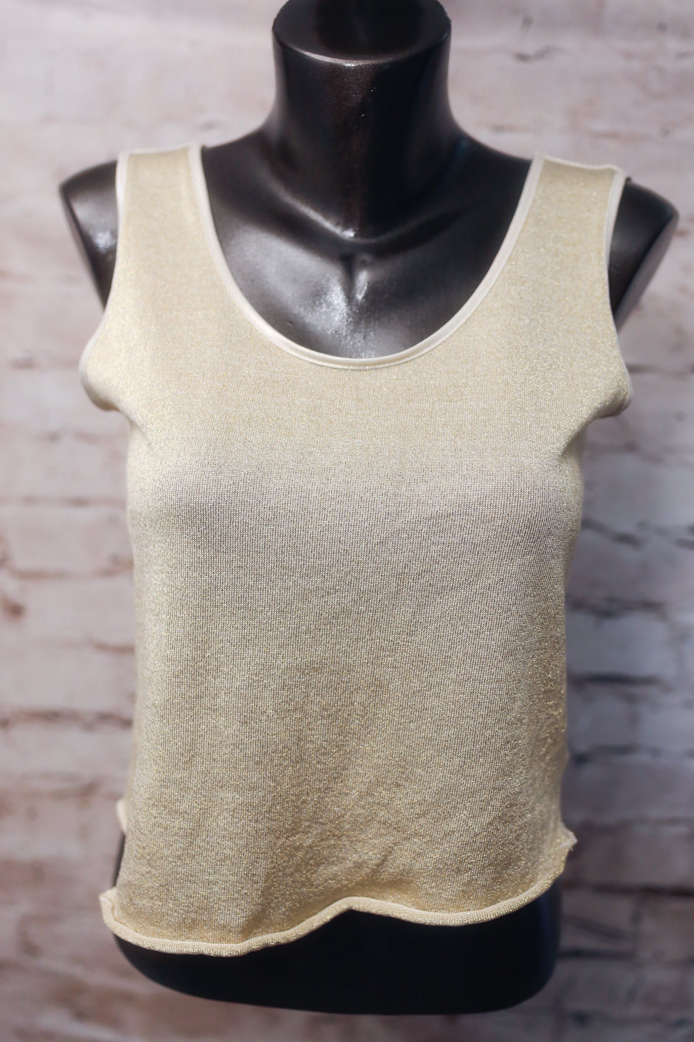 Cinema Etoile Vintage Ribbed Gold Glitter Cami Chemise Lingerie Small