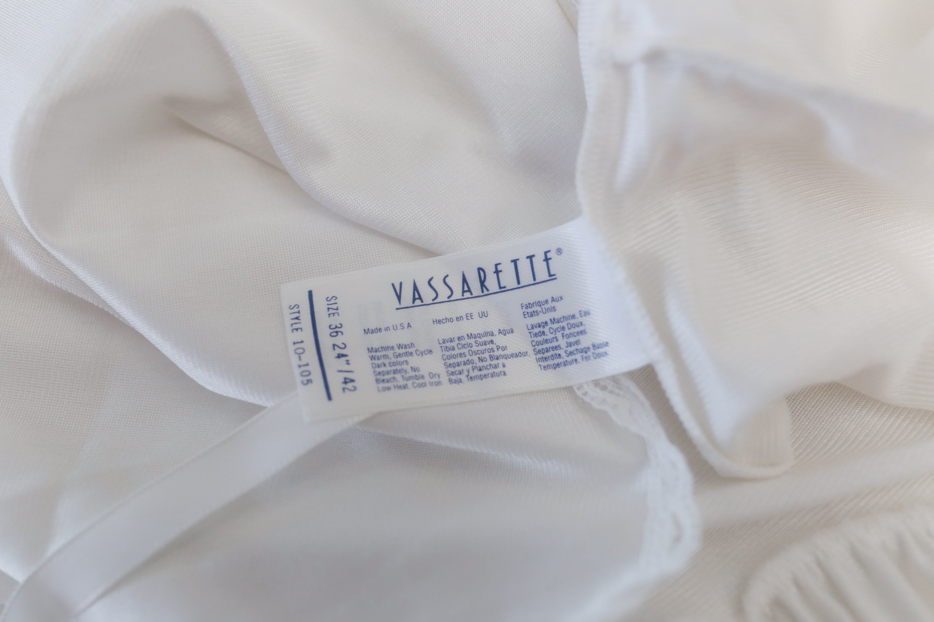 Vassarette Vintage Full Slip Nightgown White Satin and Lace Size 36
