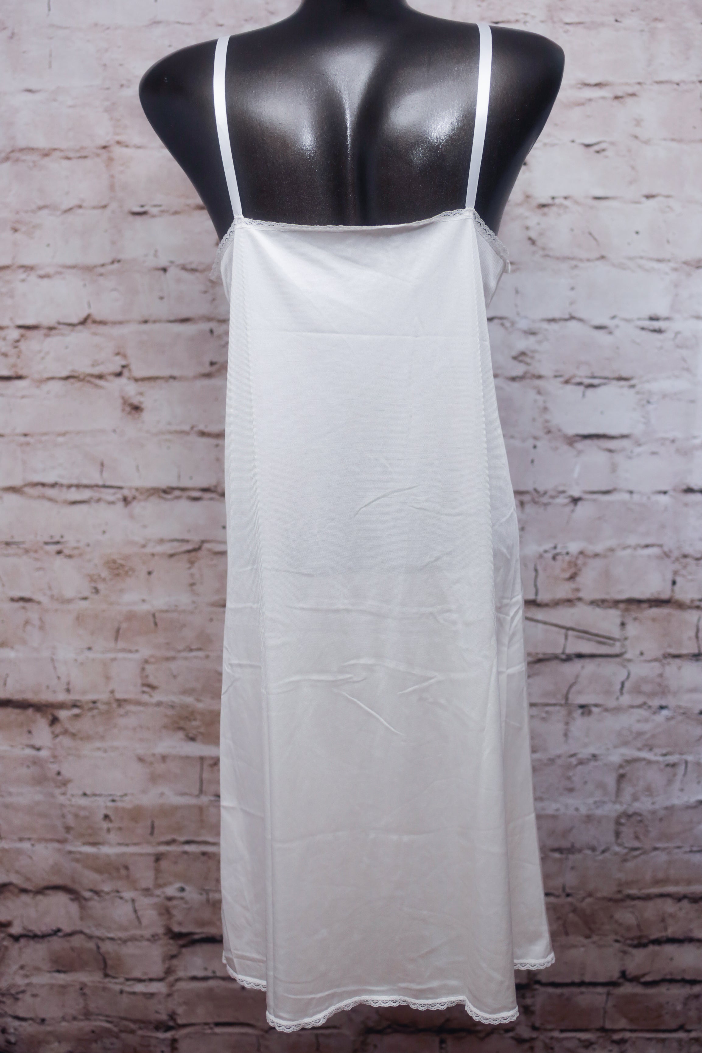 Vassarette Vintage Full Slip Nightgown White Satin and Lace Size 36