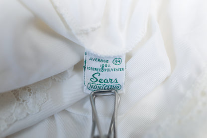 Sears Non-cling Vintage Full Slip Nightgown White Satin and Lace Size 34