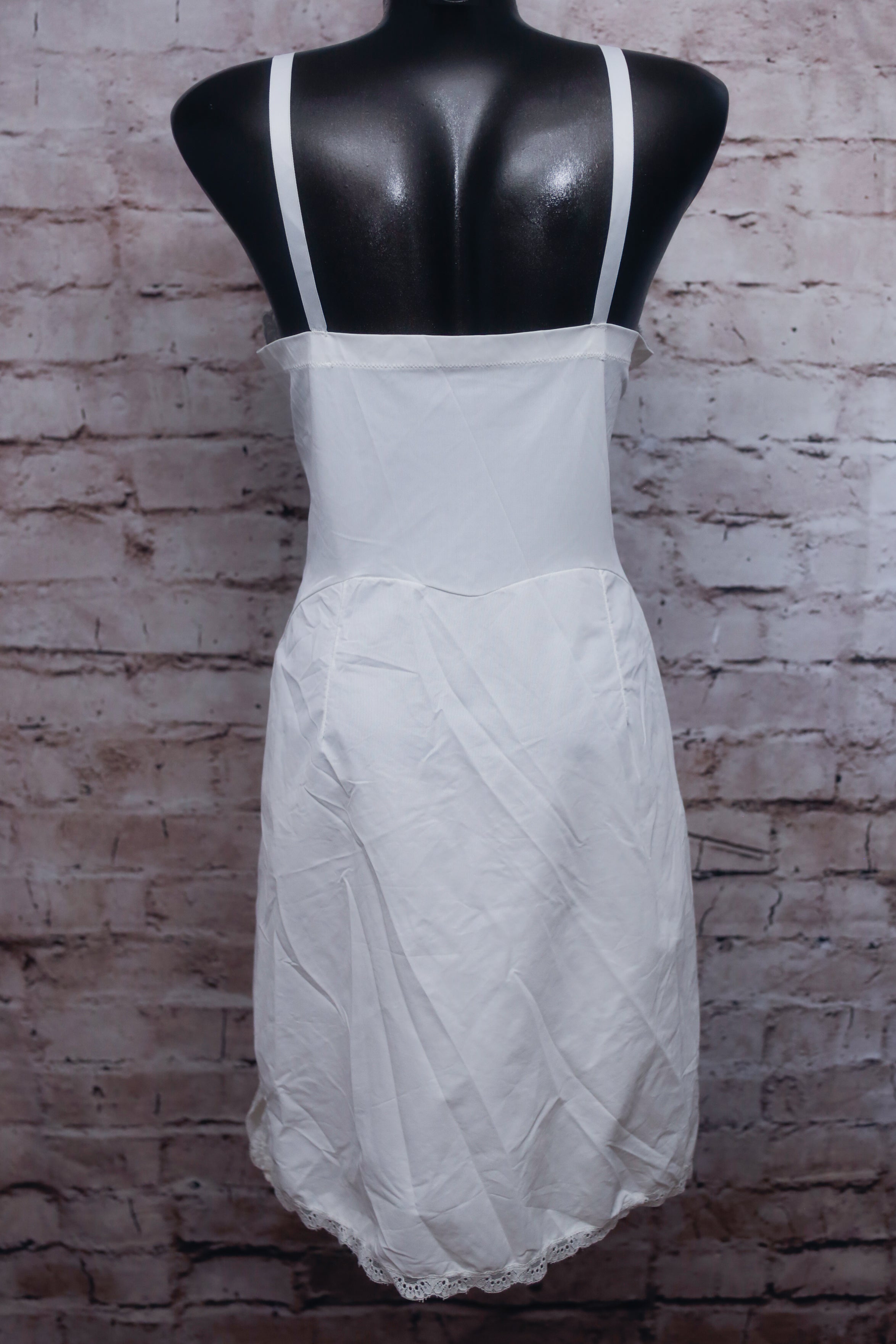 Sears Non-cling Vintage Full Slip Nightgown White Satin and Lace Size 34