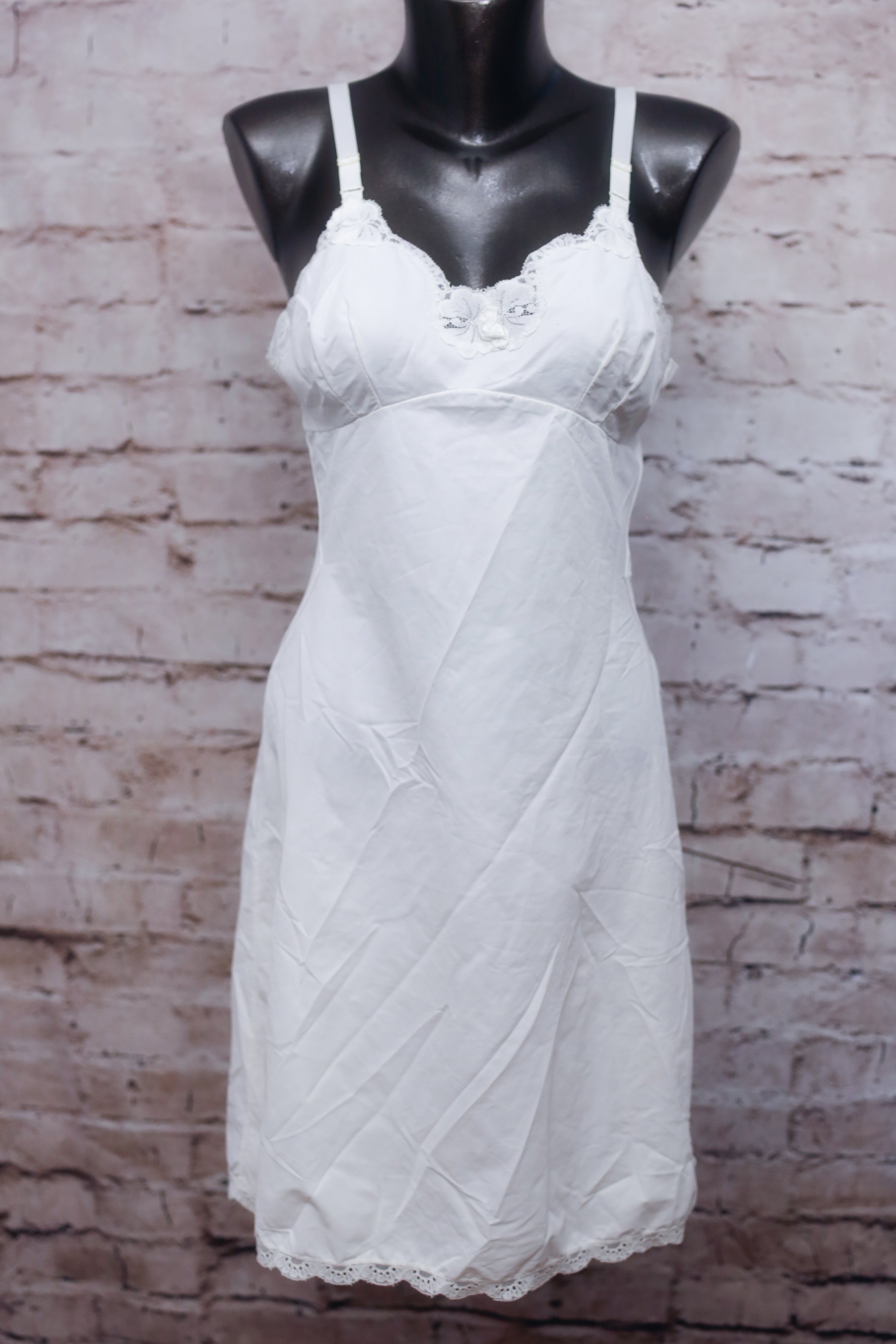 Sears Non-cling Vintage Full Slip Nightgown White Satin and Lace Size 34