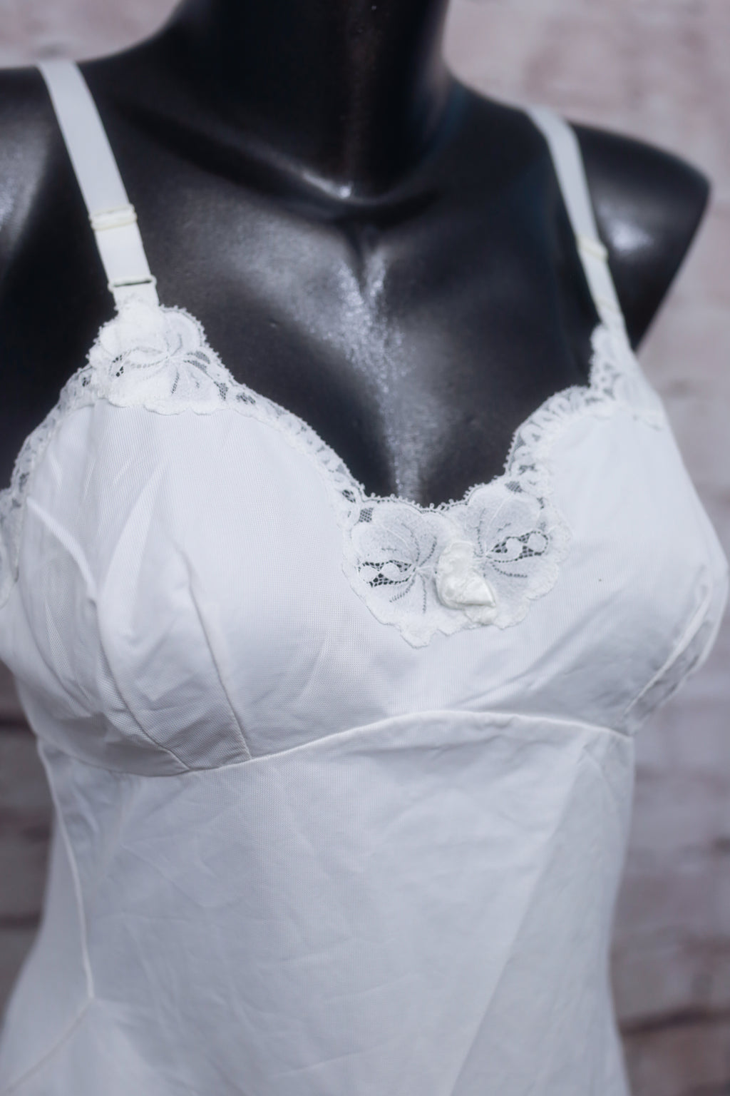 Sears Non-cling Vintage Full Slip Nightgown White Satin and Lace Size 34