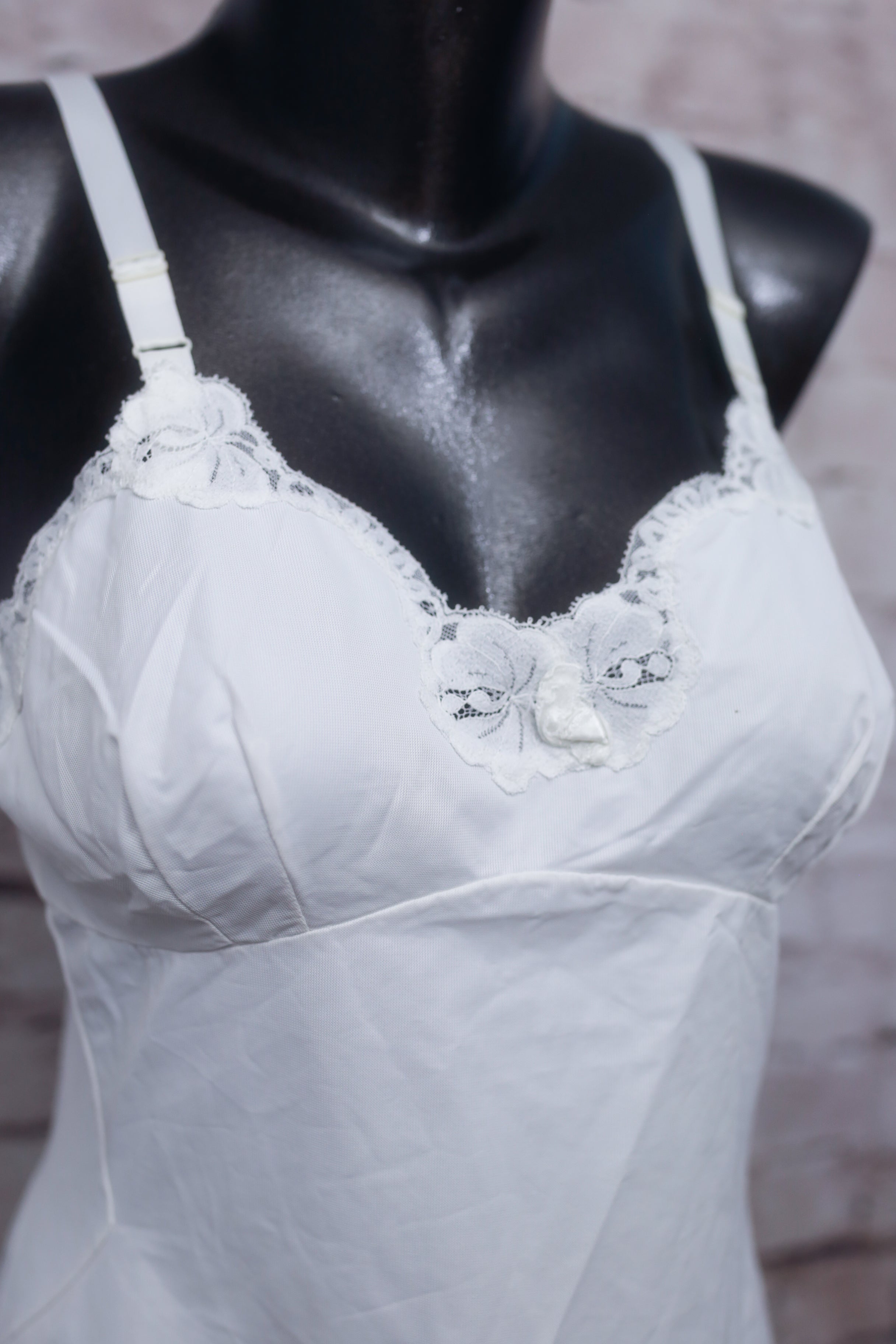 Sears Non-cling Vintage Full Slip Nightgown White Satin and Lace Size 34