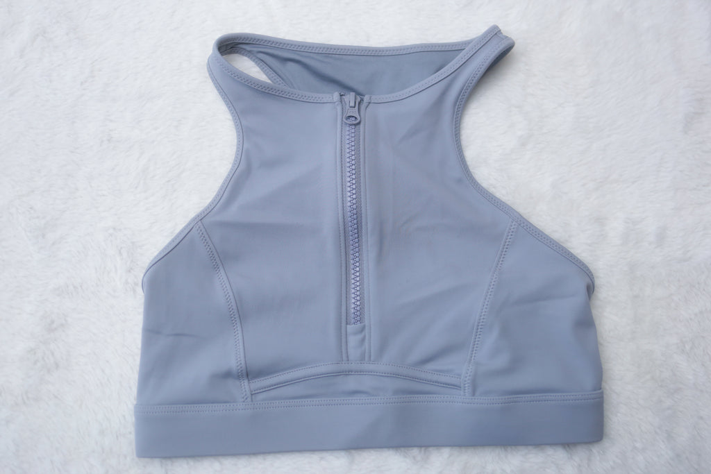 Fabletics Front-zip Wireless Compression Sports Bra Gray