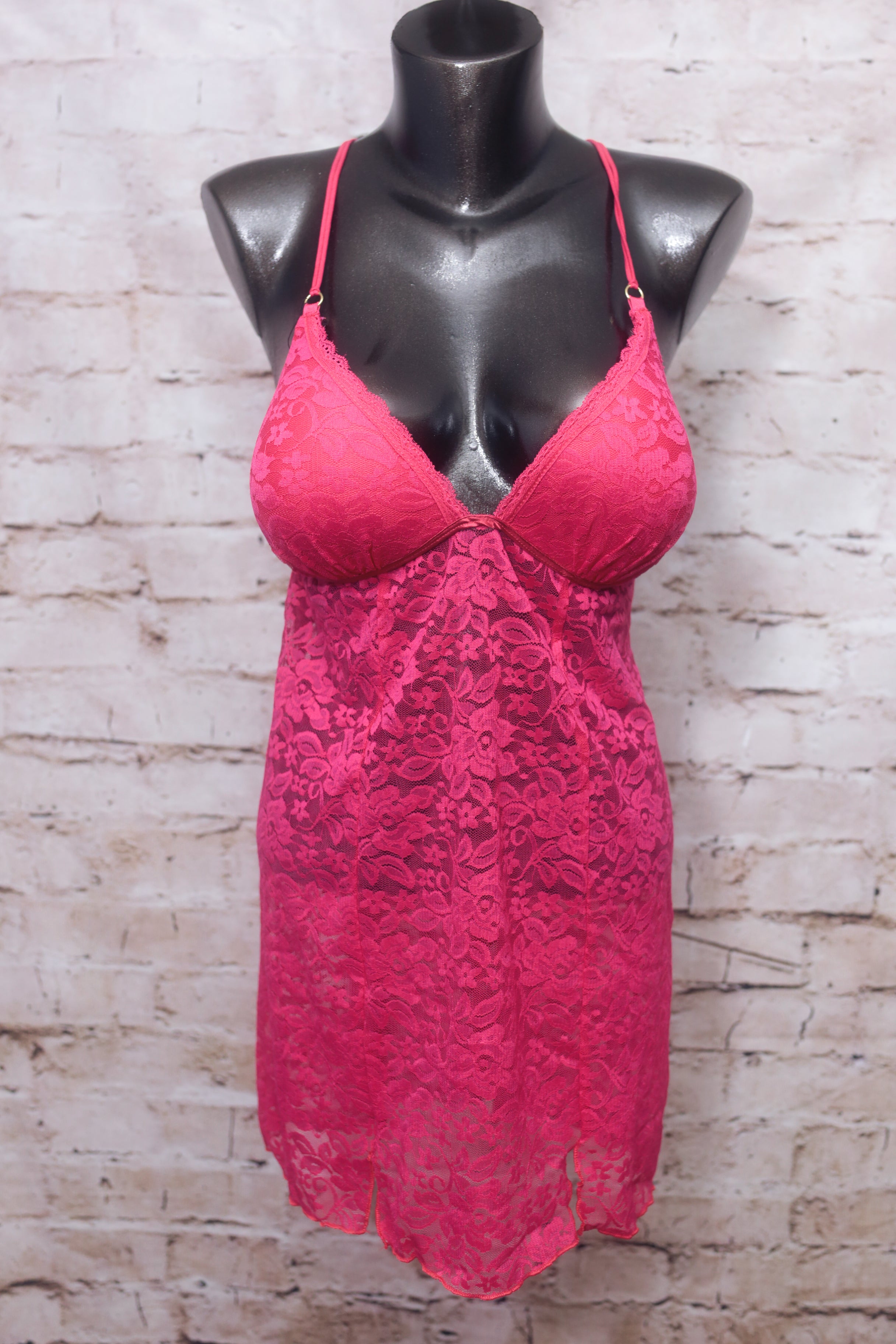 Lilac + London Chemise Babydoll Lingerie and Thong Set Red Lace Large NEW