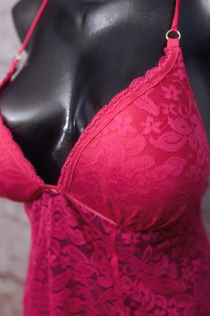 Lilac + London Chemise Babydoll Lingerie and Thong Set Red Lace Large NEW