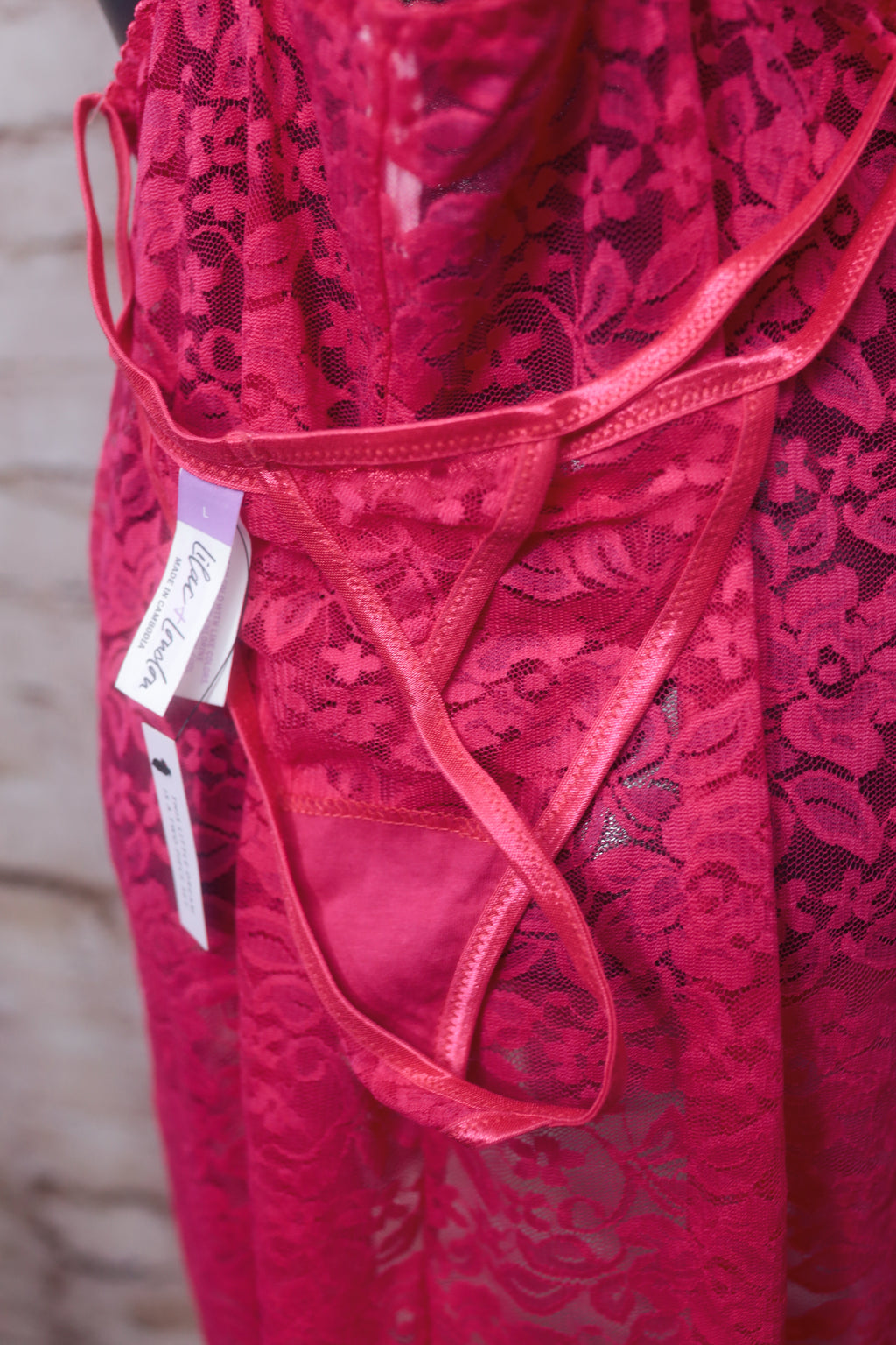 Lilac + London Chemise Babydoll Lingerie and Thong Set Red Lace Large NEW