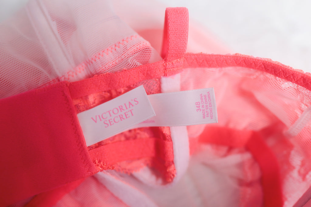 Victoria's Secret 34B Corset Babydoll with Garter Straps Coral Pink and White