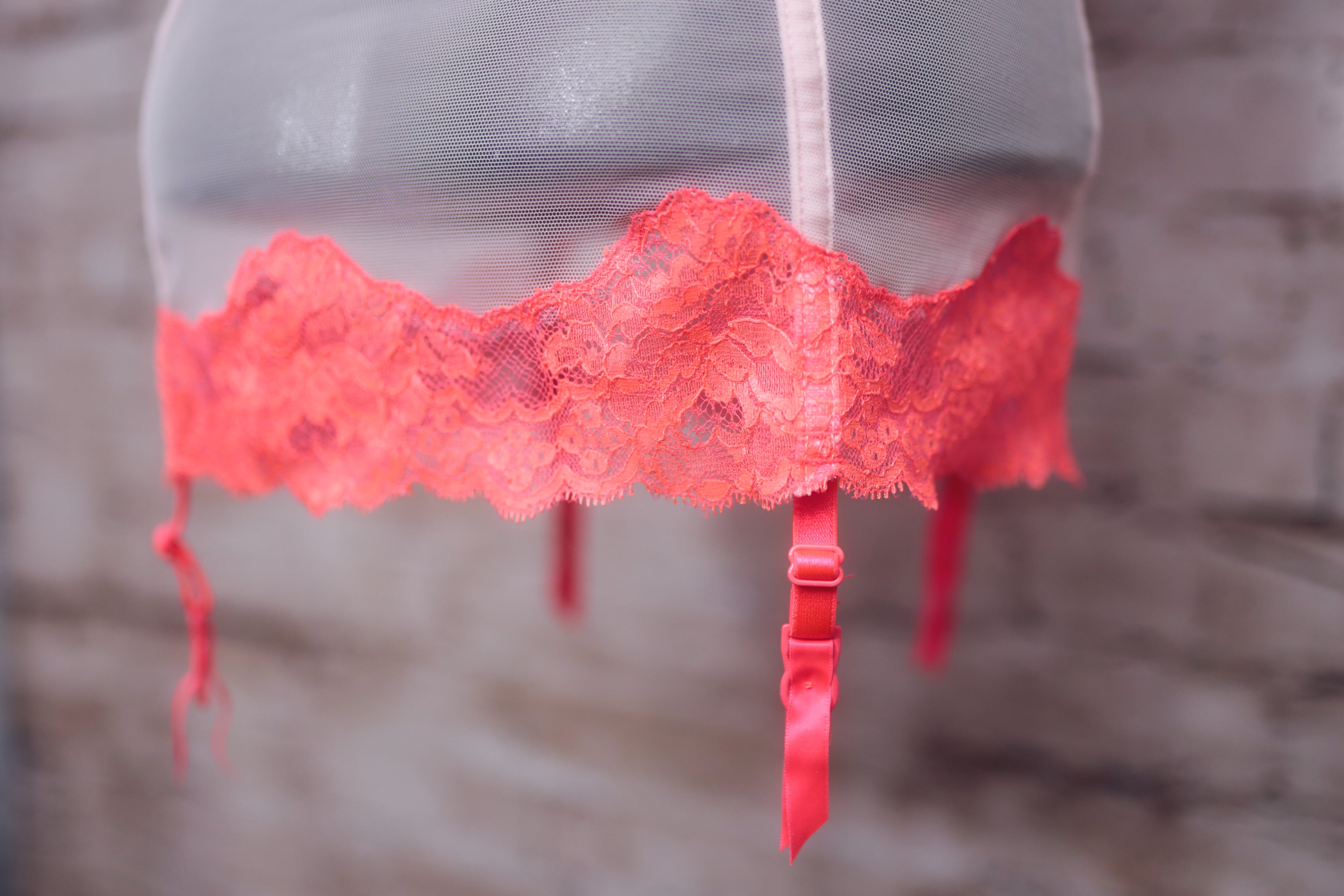 Victoria's Secret 34B Corset Babydoll with Garter Straps Coral Pink and White