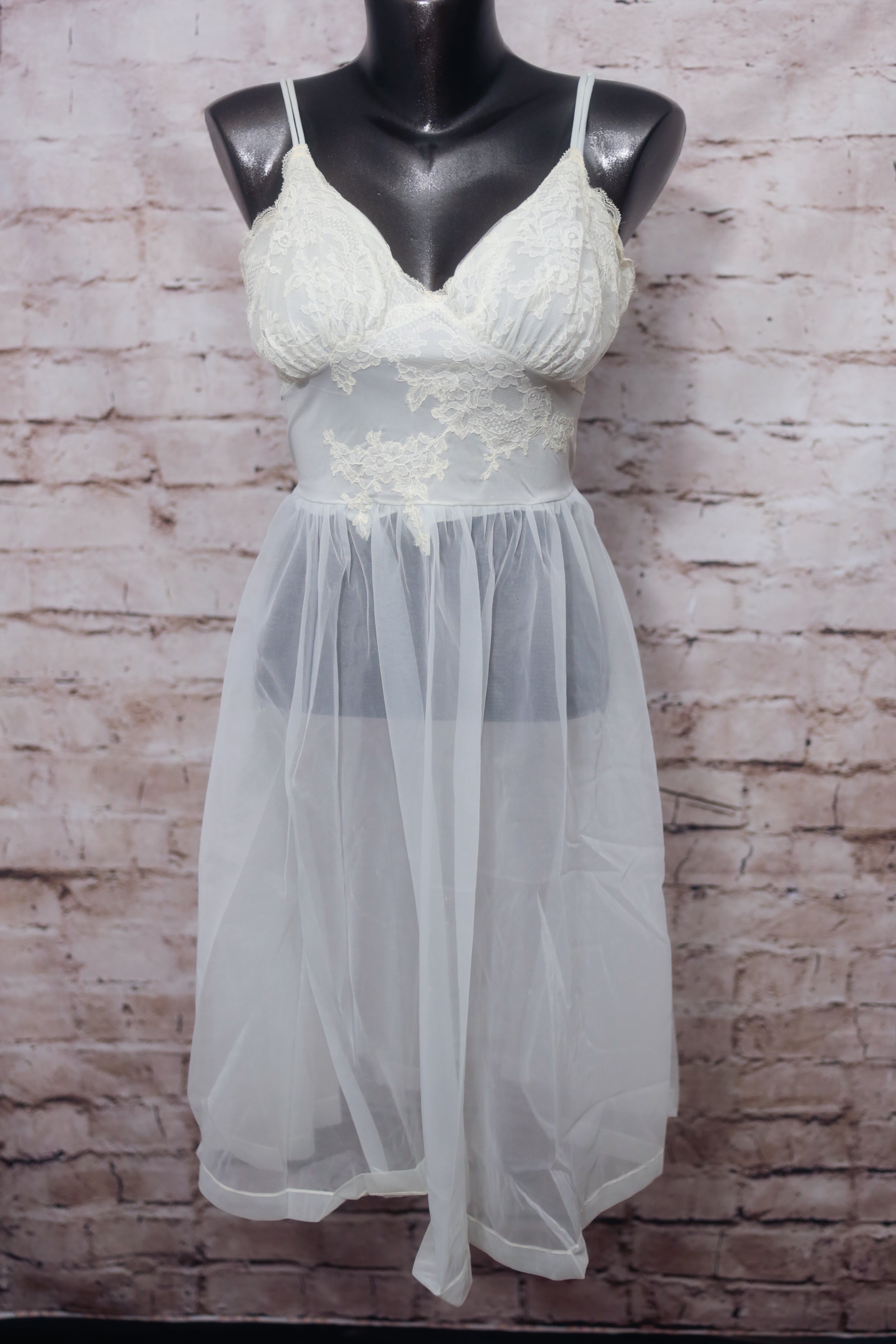 Henson Kickernick Vintage Chemise Babydoll Lingerie Sheer Baby Blue 32 Small