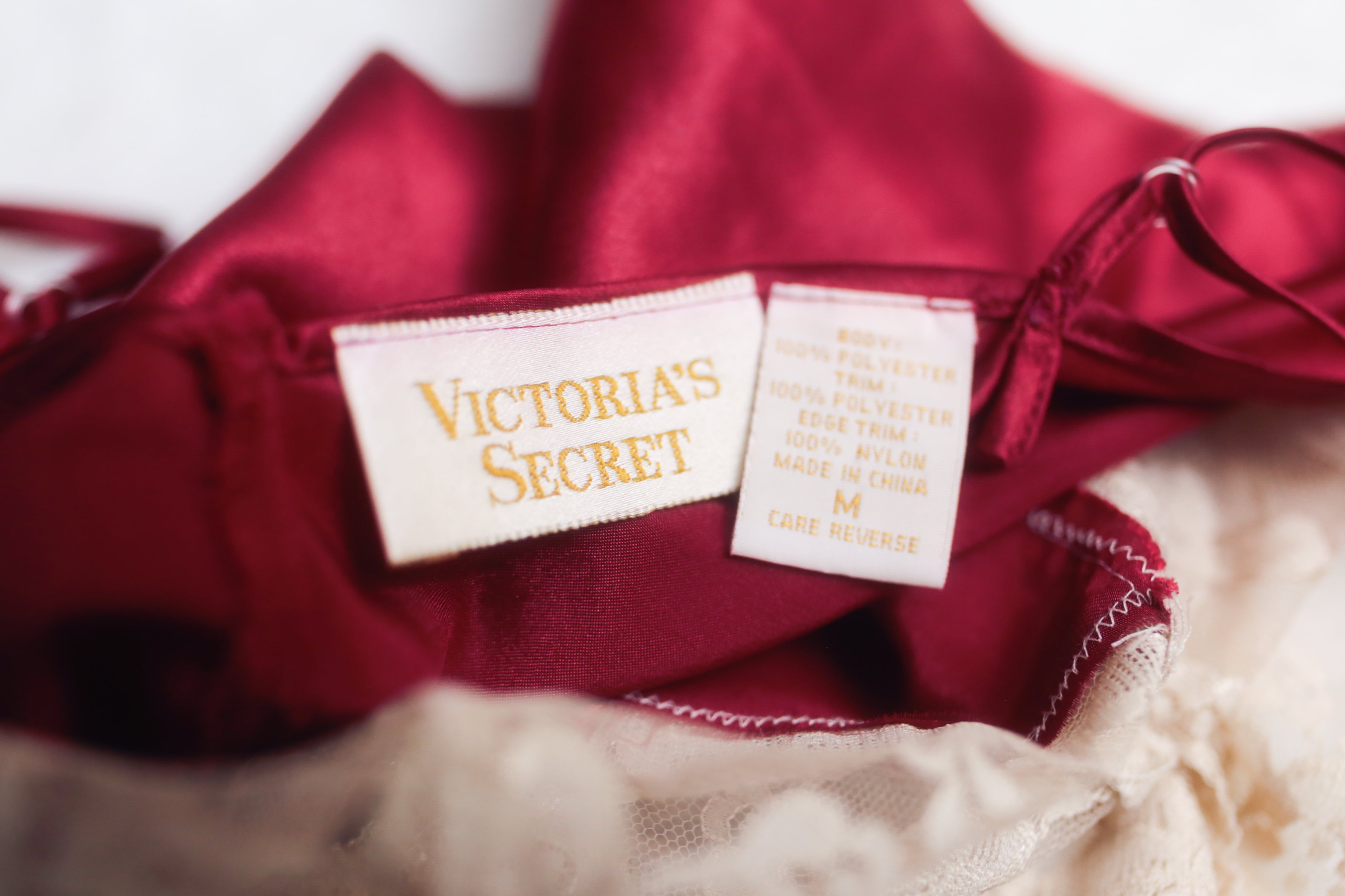 Victoria's Secret Vintage Teddy Lingerie Gold Label Red Satin Lace Medium