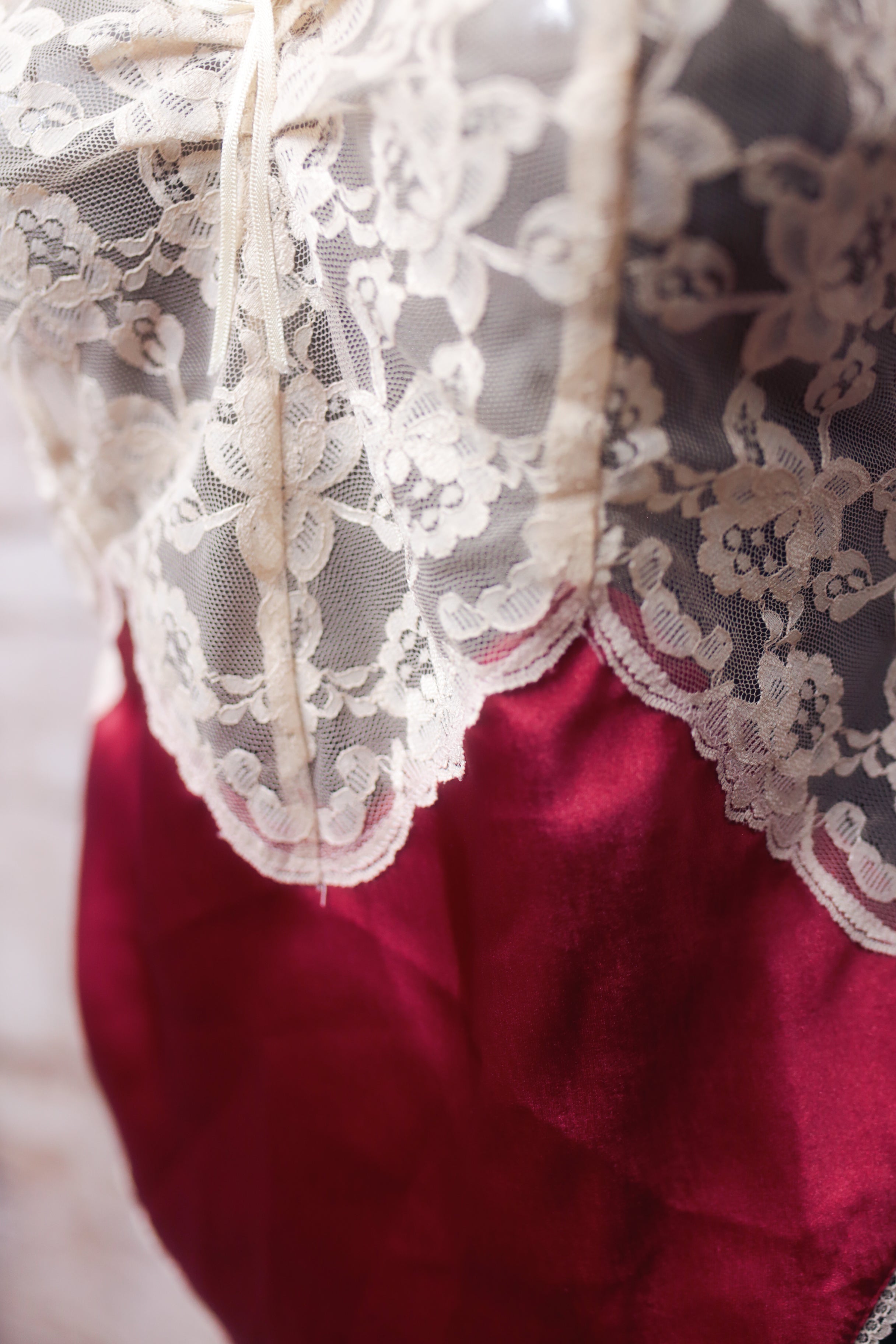 Victoria's Secret Vintage Teddy Lingerie Gold Label Red Satin Lace Medium