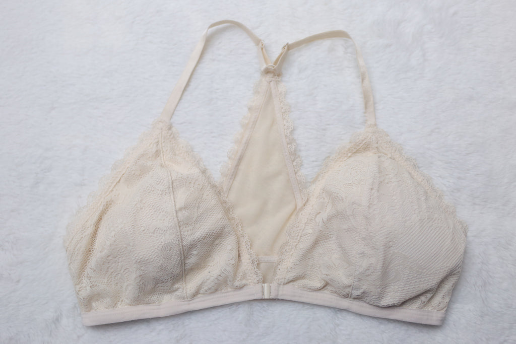 Dip Lined Lace Racerback Bralette Ivory Large