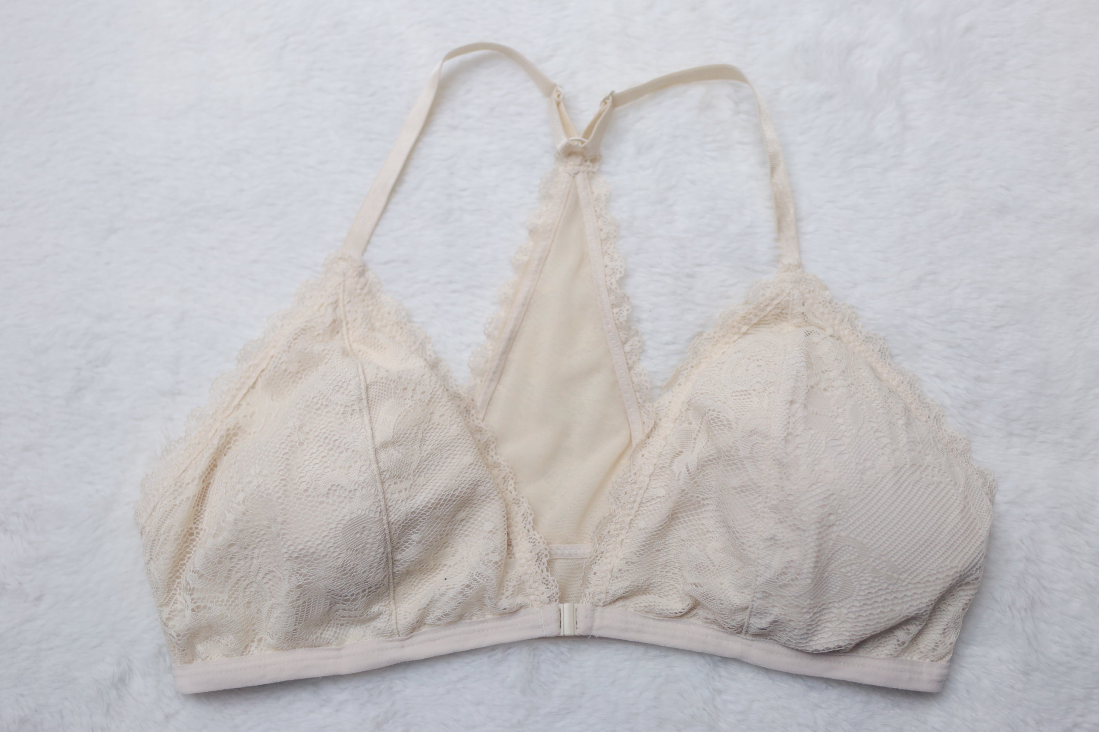 Dip Lined Lace Racerback Bralette Ivory Large
