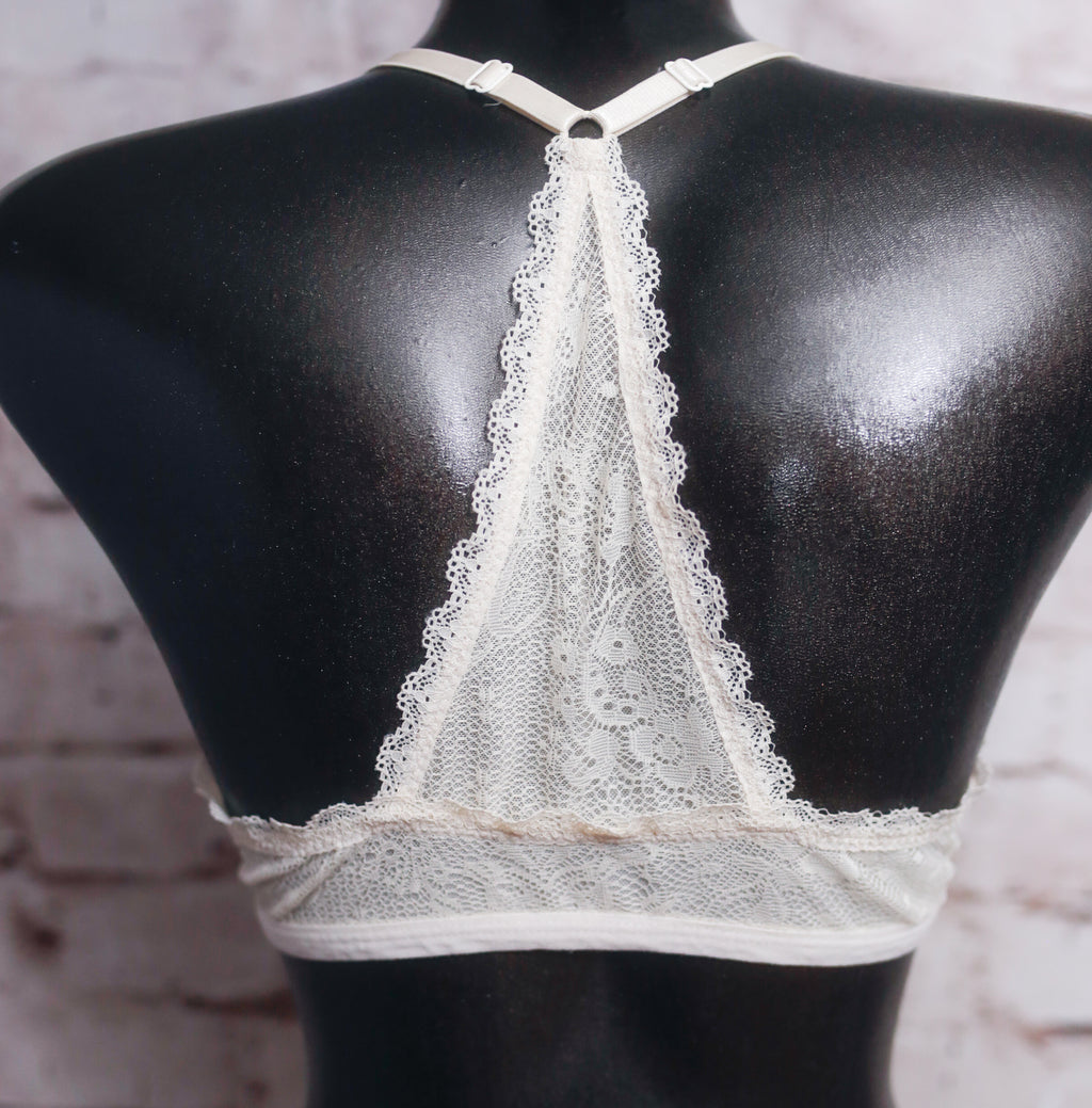 Dip Lined Lace Racerback Bralette Ivory Large