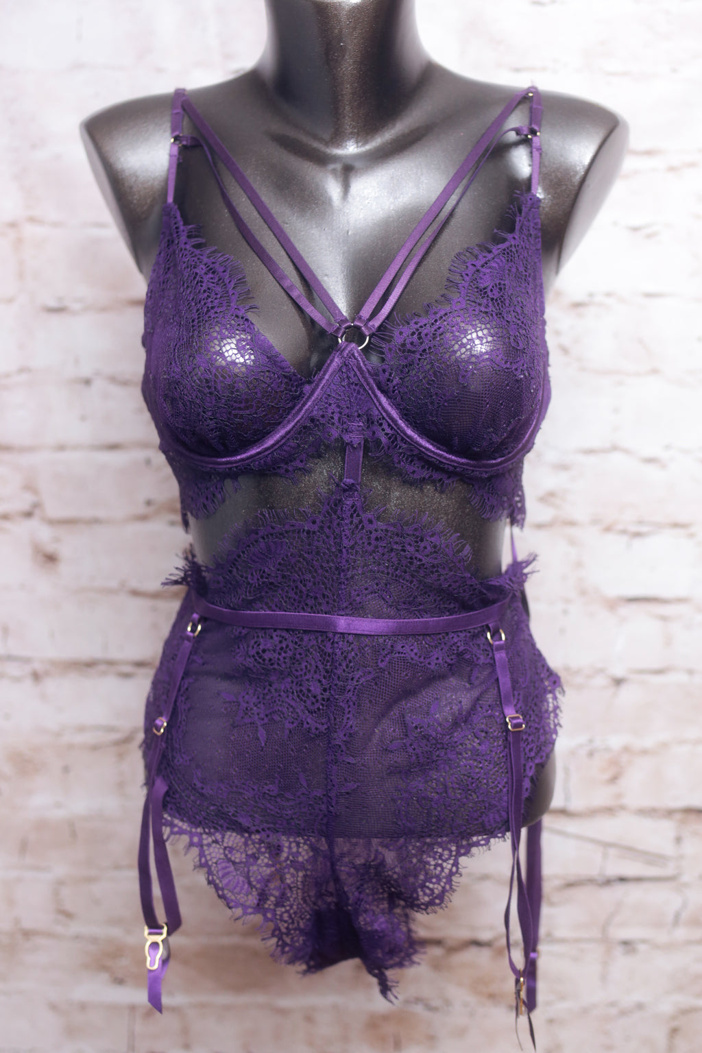 Dreamgirl Teddy with Garter Suspender Purple Lace Large