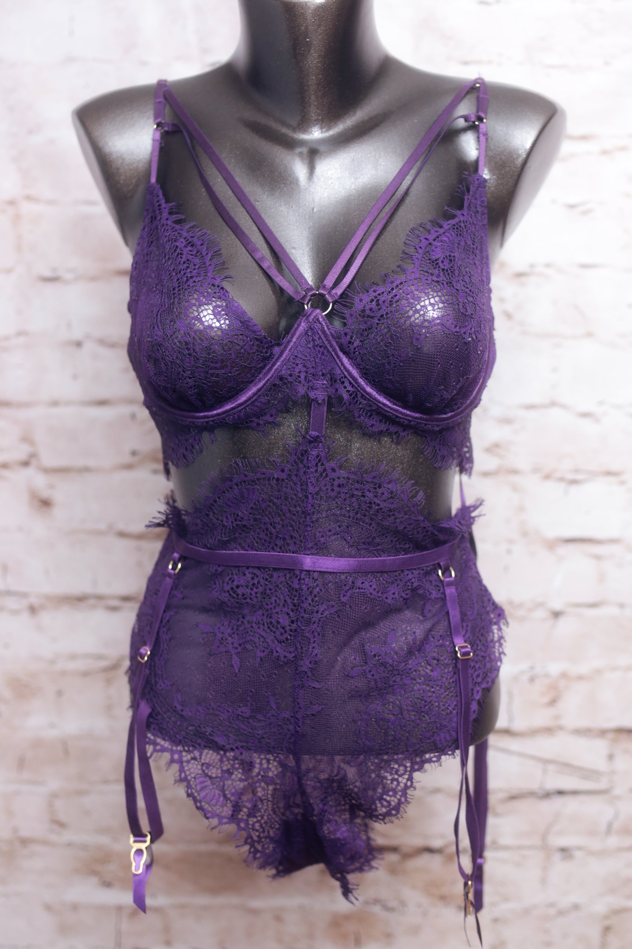Dreamgirl Teddy with Garter Suspender Purple Lace Large