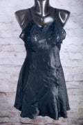 Tiffany's Closet Vintage Chemise Nightie Black Satin and Lace Small