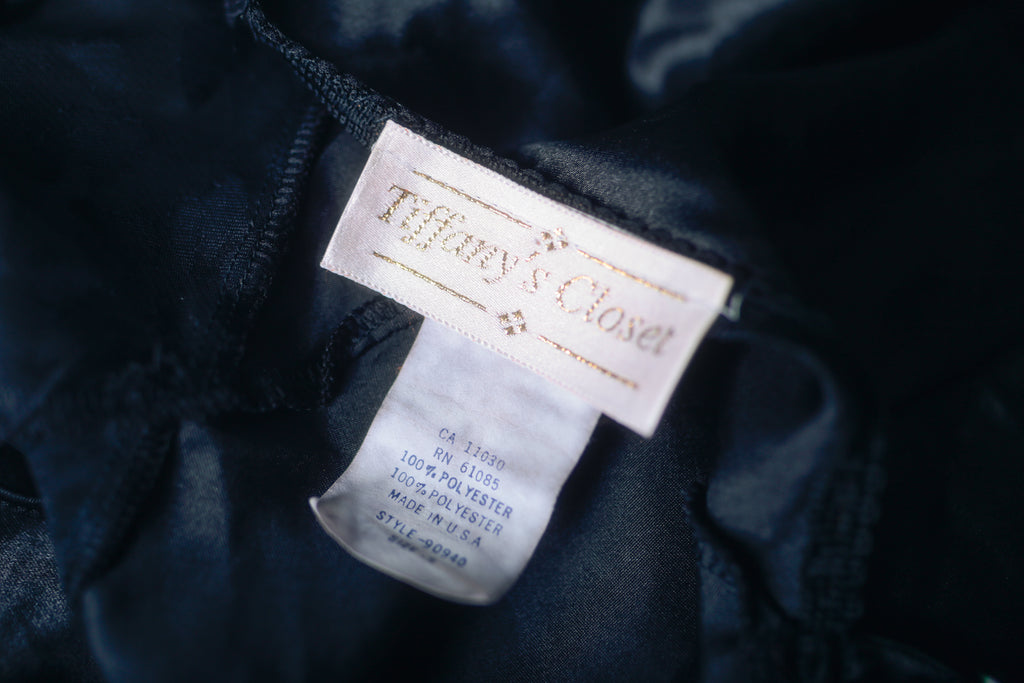 Tiffany's Closet Vintage Chemise Nightie Black Satin and Lace Small