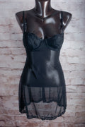 Victoria's Secret Vintage 34B Babydoll Chemise Nightie Black Mesh and Lace