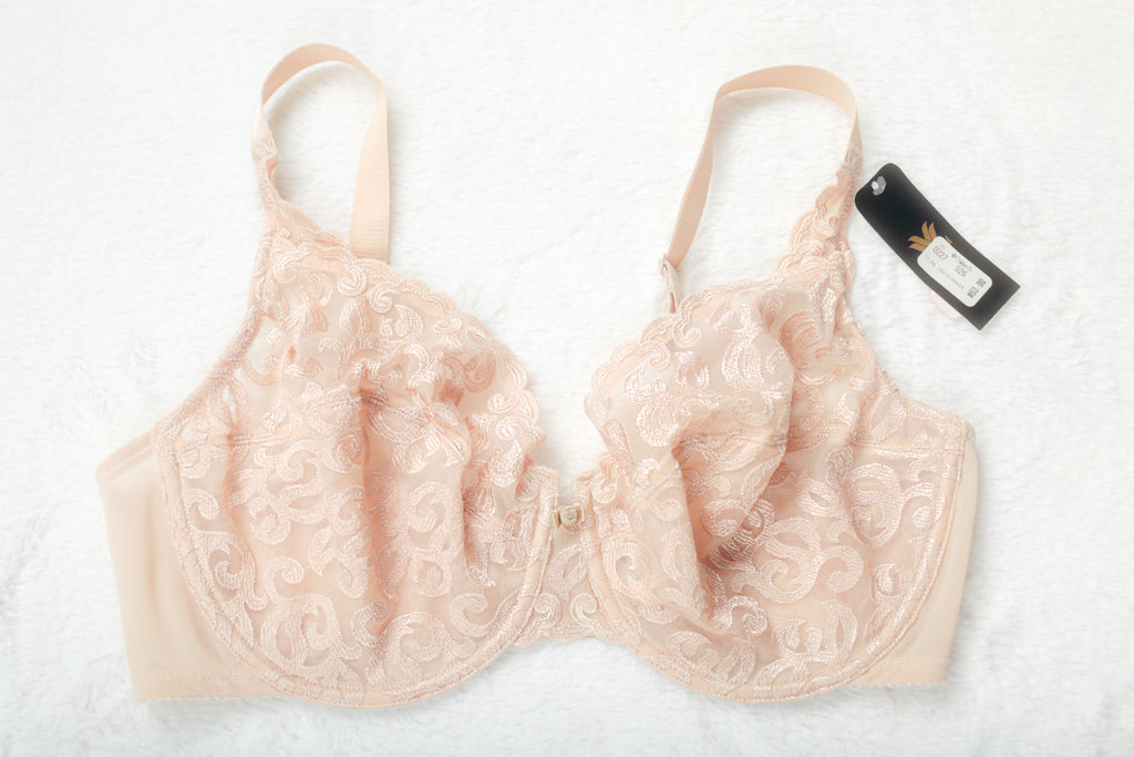 Wacoal 38DD Arabesque 85199 Full Coverage Unlined Lace Underwire Bra Beige NEW