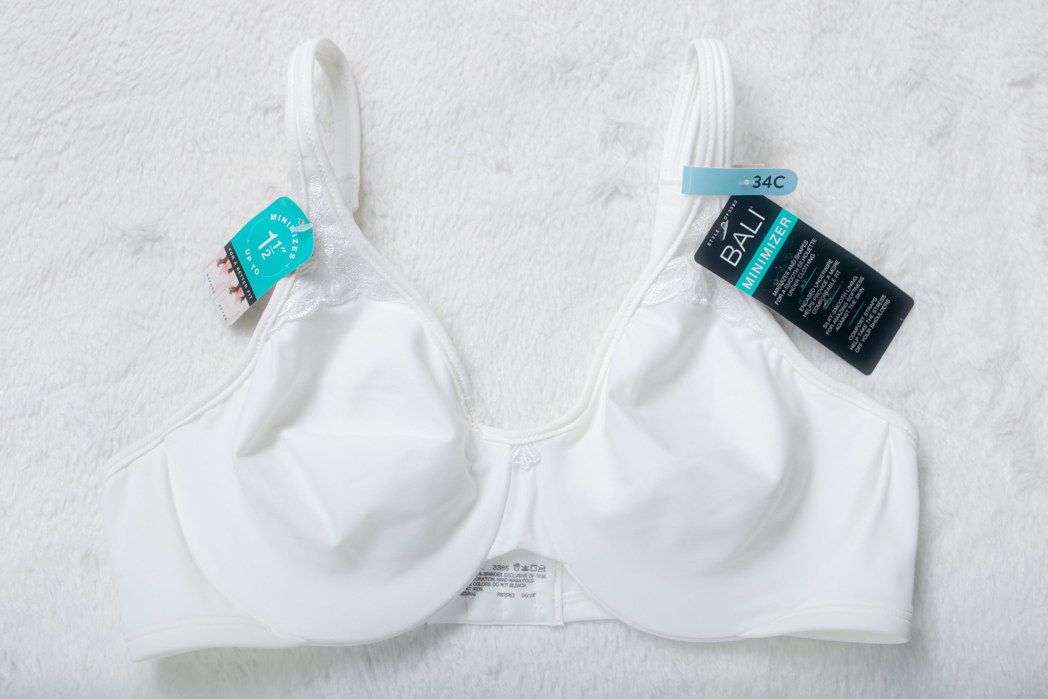 Bali 34C Passion for Comfort Minimizer 3385 Full Coverage Underwire T-shirt Bra White NEW