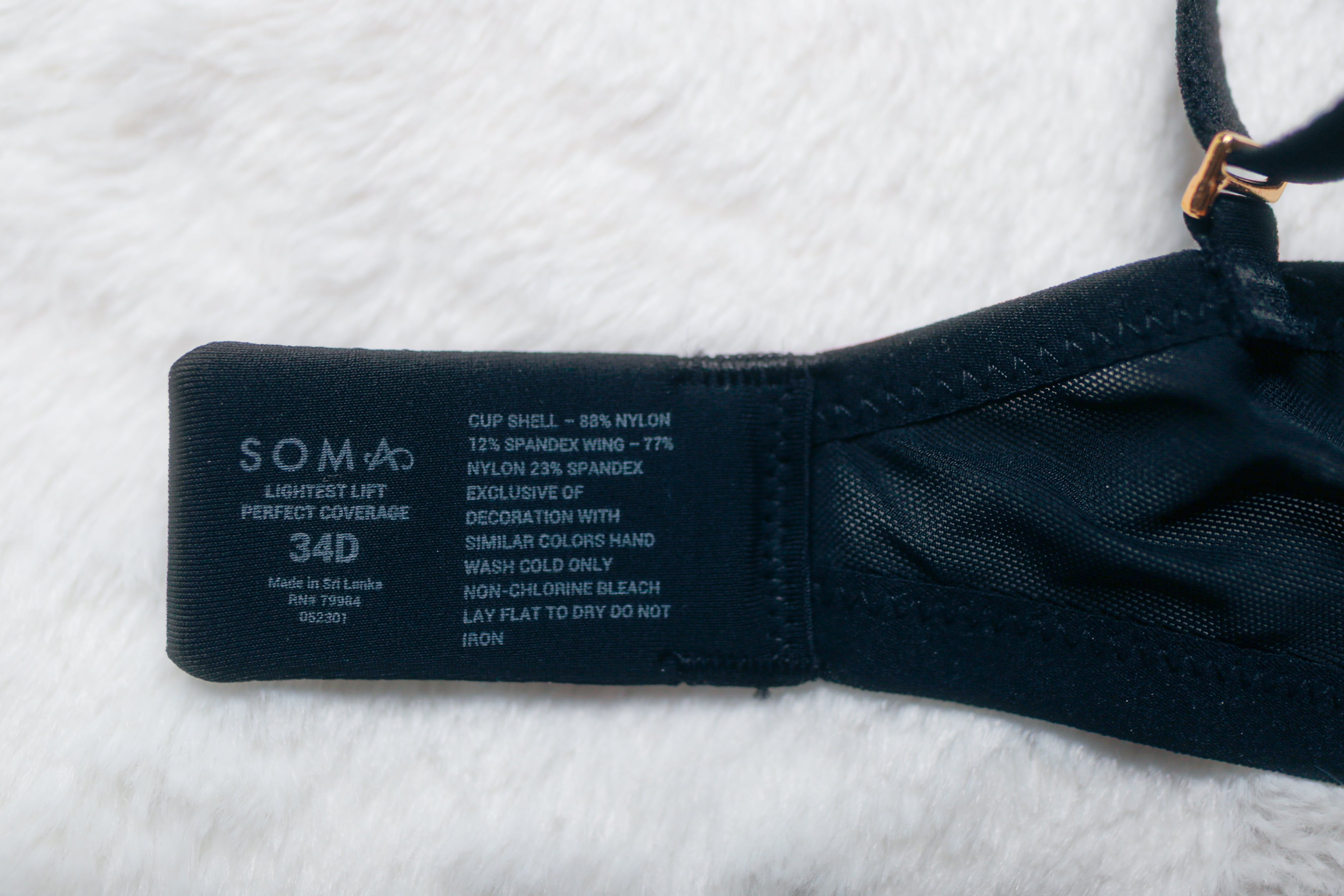 Soma 34D Lightest Lift Perfect Coverage Lace Breathable Spacer Foam Bra Black NEW
