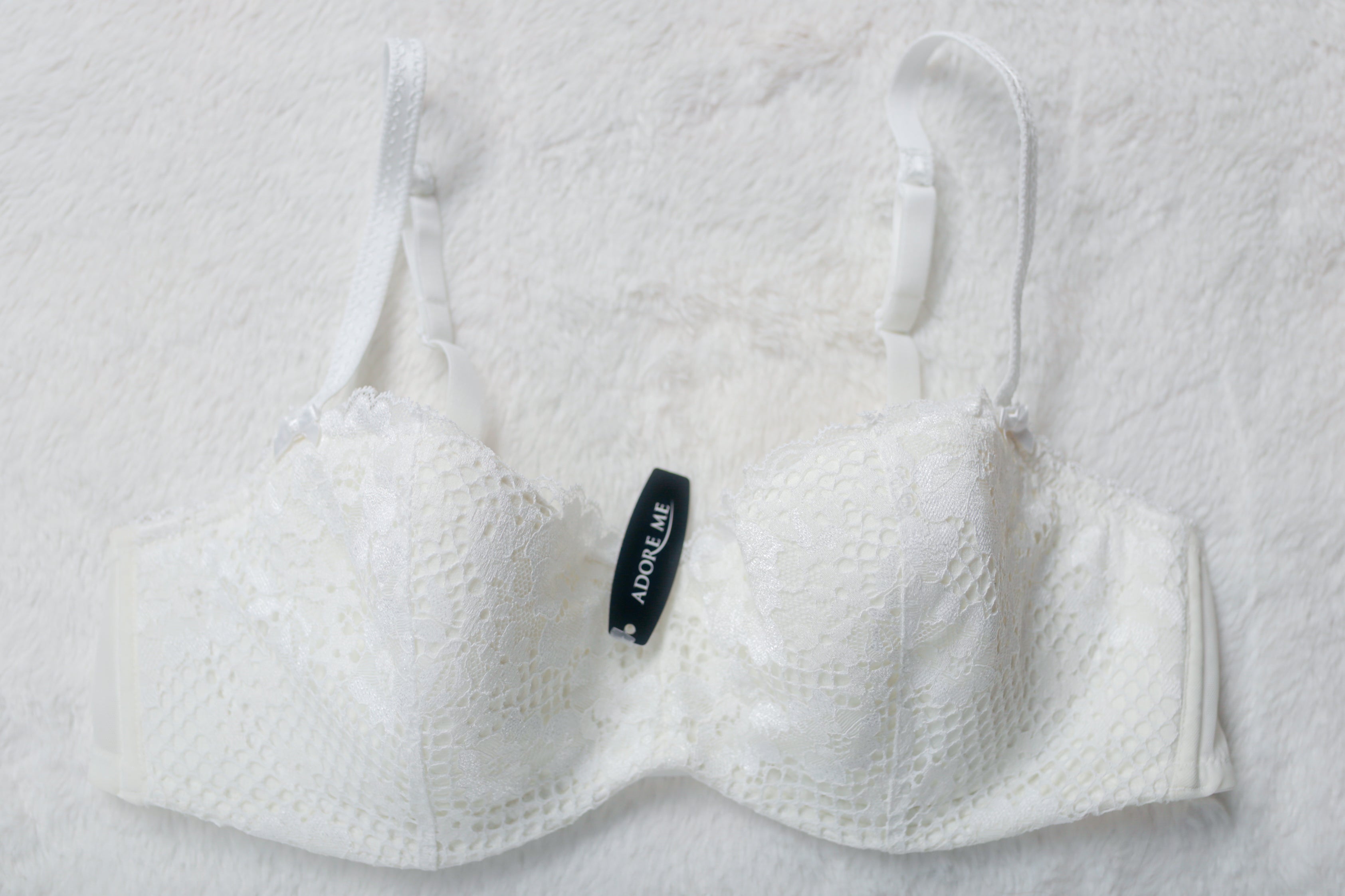 Adore Me 36C Lightly Lined Lace Underwire Balconette Bra White NEW
