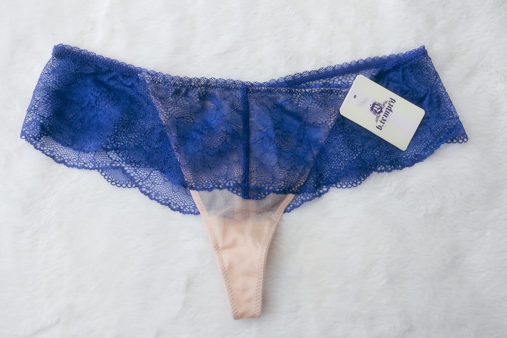 b.tempt'd by Wacoal B.Provocative Tanga Panty Size 5 Small Blue