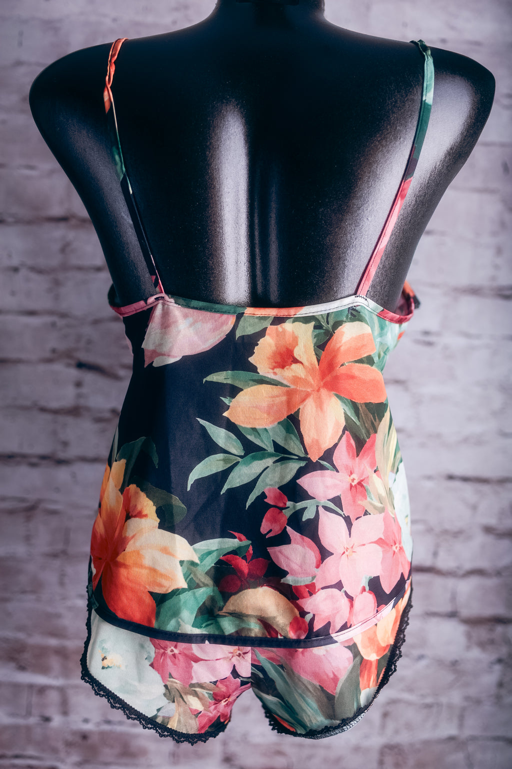Feather Bed intimates Vintage Floral Ruffled Chemise and Shorts Lingerie Set Small
