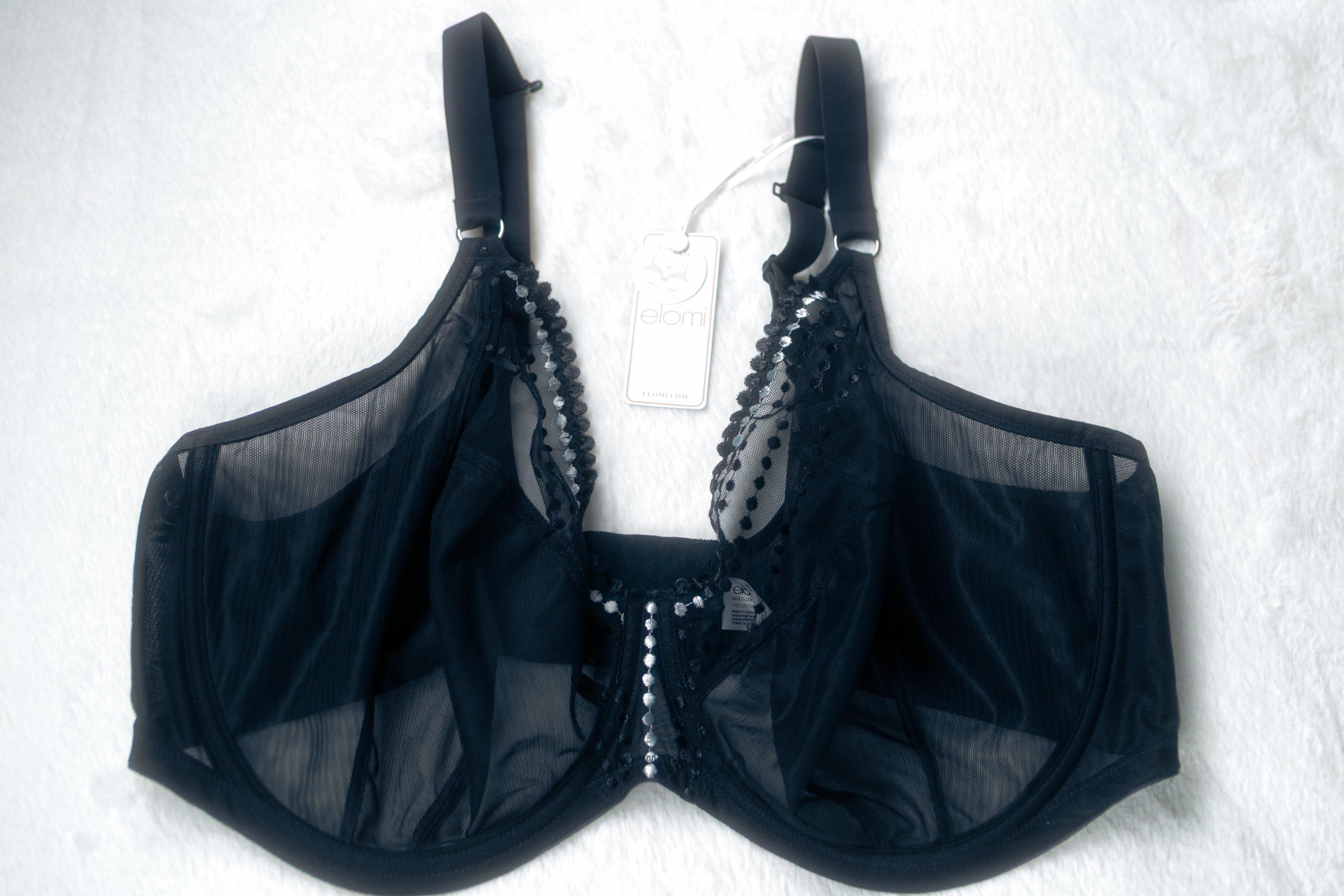 Elomi US 42J UK 42GG Matilda EL8900 Underwire Sheer Full-coverage J-hook Bra Black NEW