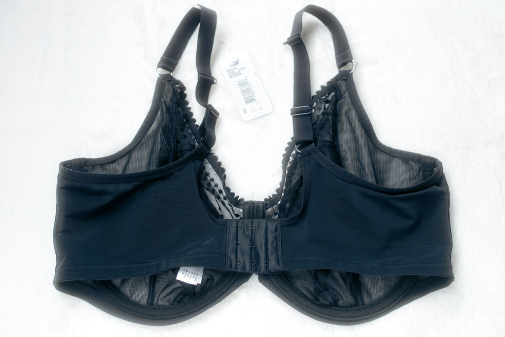 Elomi US 42J UK 42GG Matilda EL8900 Underwire Sheer Full-coverage J-hook Bra Black NEW