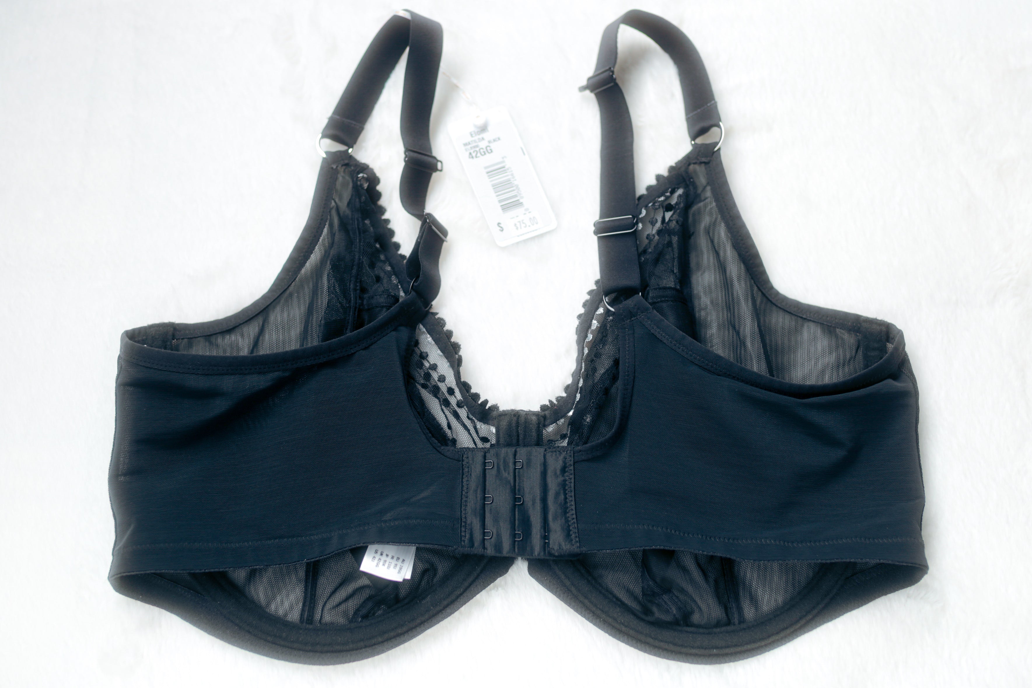 Elomi US 42J UK 42GG Matilda EL8900 Underwire Sheer Full-coverage J-hook Bra Black NEW