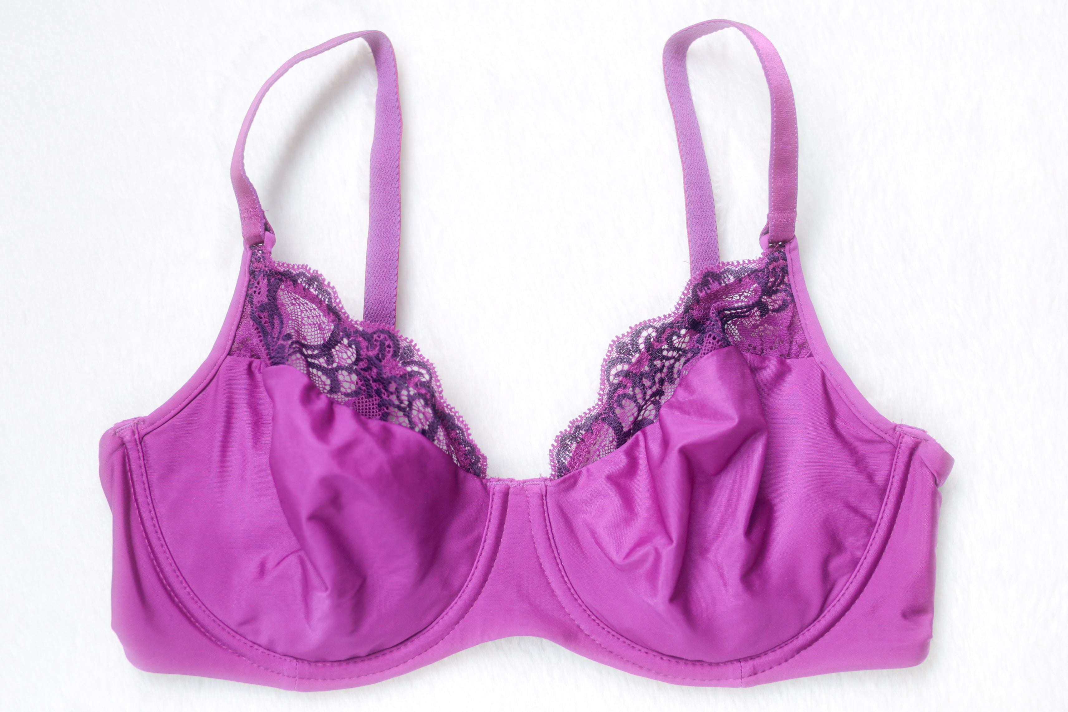 Wacoal 34D Lace Impression 855257 Unlined Satin Underwire Bra Purple