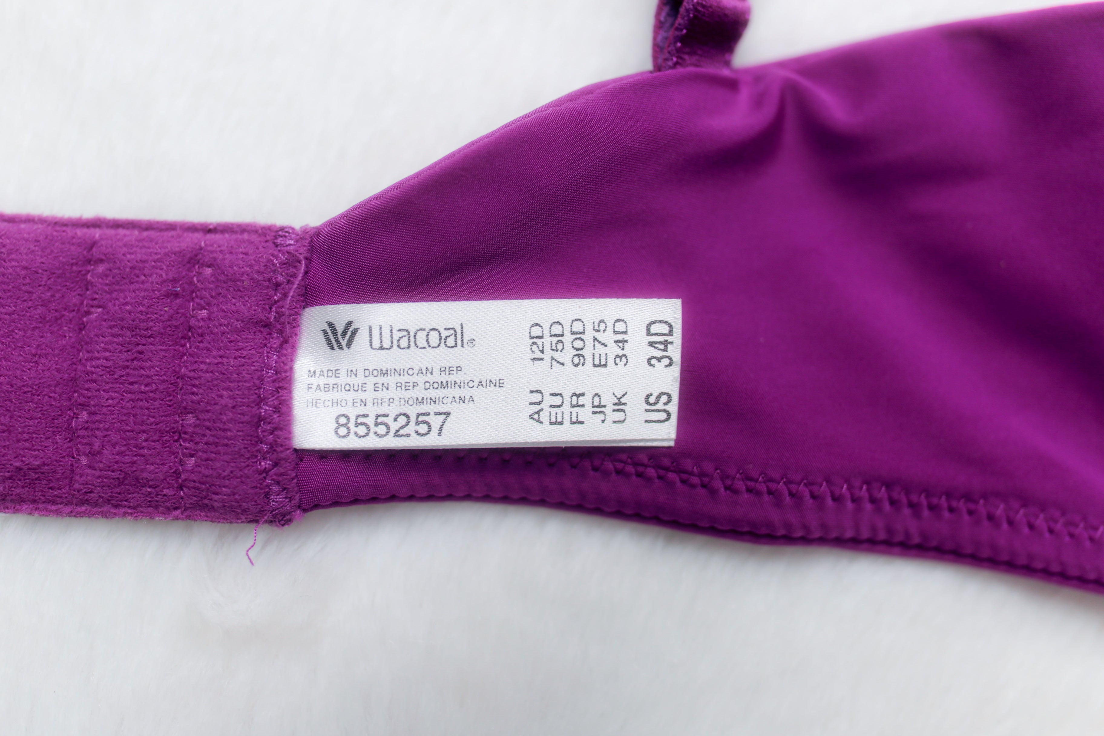 Wacoal 34D Lace Impression 855257 Unlined Satin Underwire Bra Purple