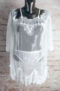 Sheer Mesh and Lace Chemise and Panty Set Lingerie White Medium NEW