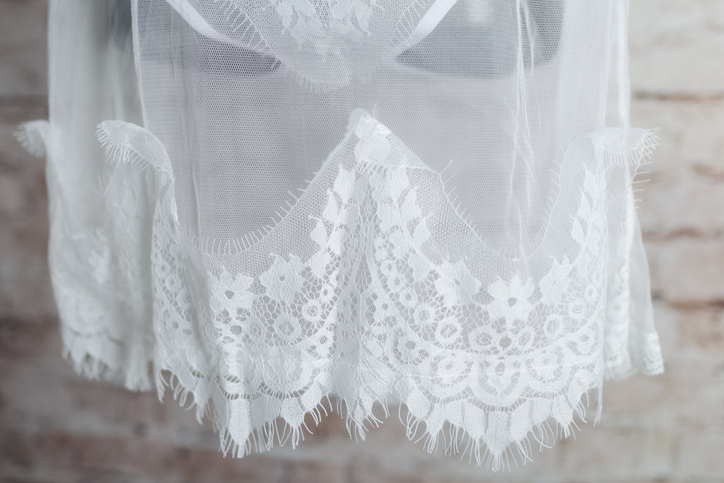 Sheer Mesh and Lace Chemise and Panty Set Lingerie White Medium NEW