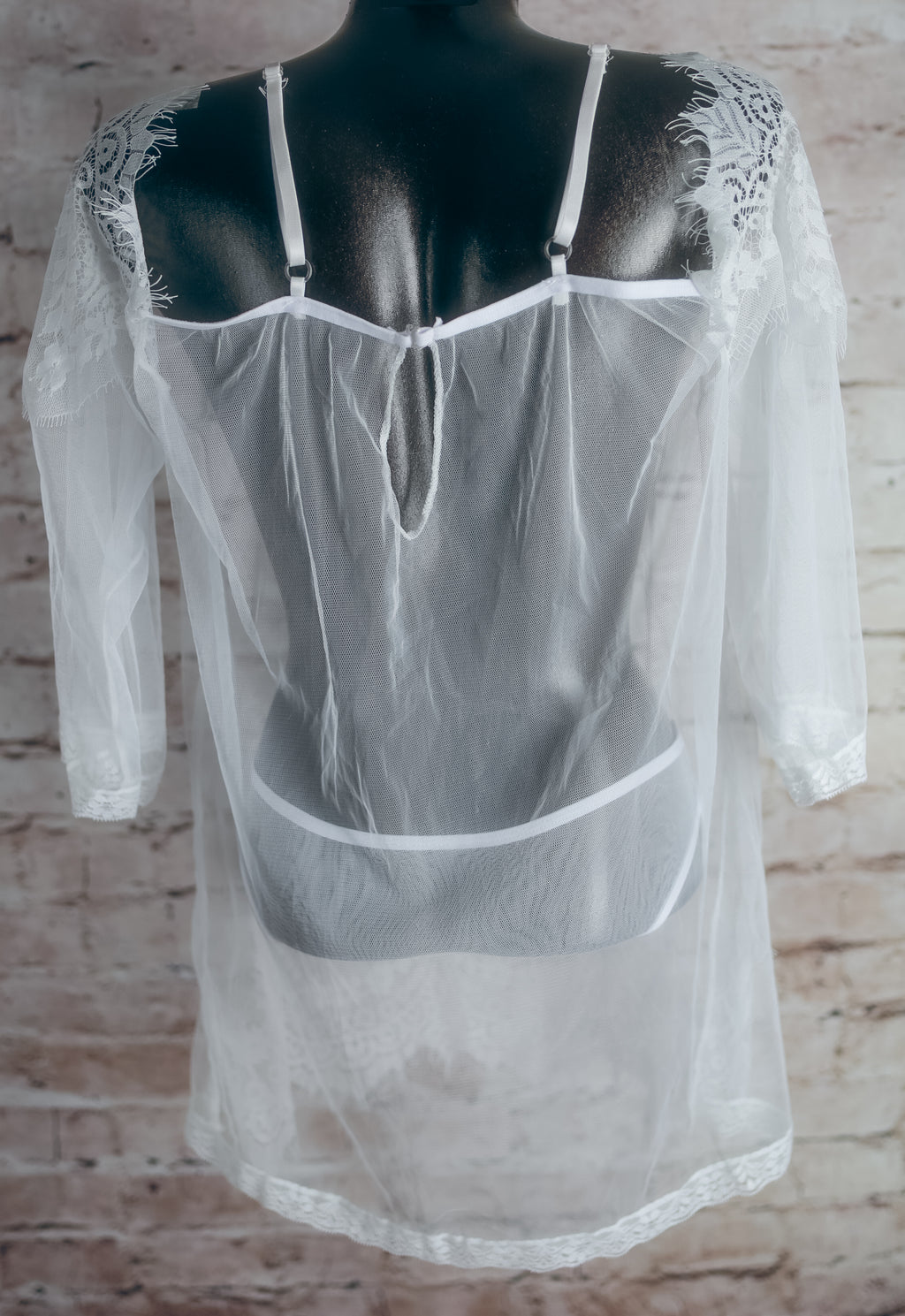 Sheer Mesh and Lace Chemise and Panty Set Lingerie White Medium NEW