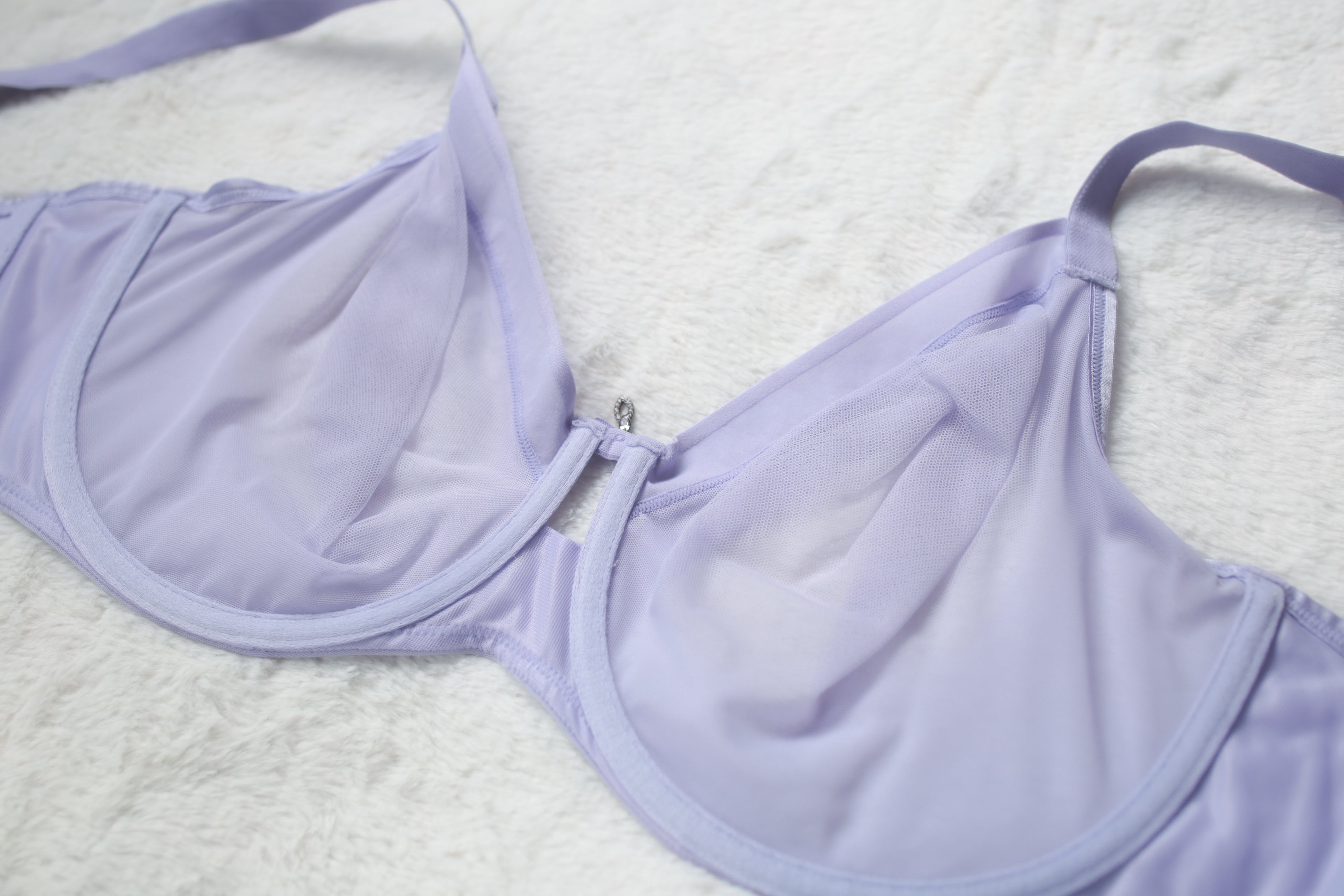 Curvy Couture 40DDD Unlined Breathable Mesh Full Coverage Bra Purple