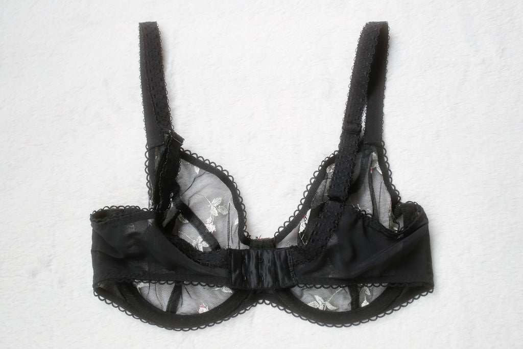 Freya US 32G UK 32F Rose Blossom Plunge Unlined Embroidered Mesh Bra AA402402 Black